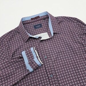 7 Diamonds 4 Way Stretch Shirt Men's L Geometric Flip Cuff Woven Button Liberty‎